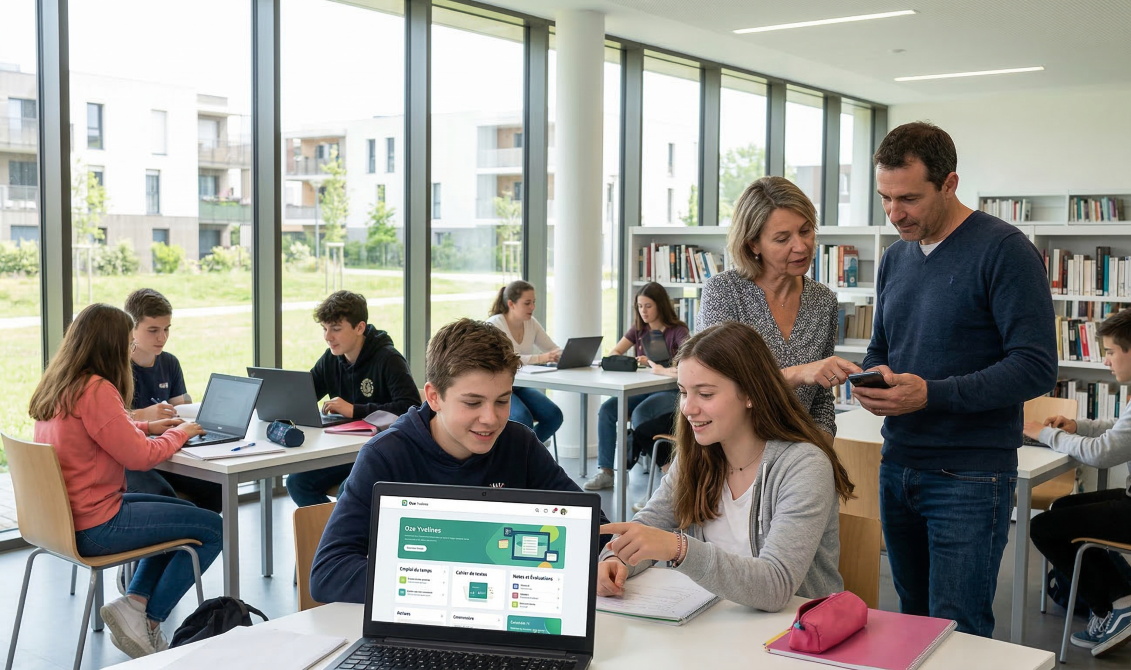 Interface de la plateforme numérique scolaire Oze Yvelines sur un ordinateur.
