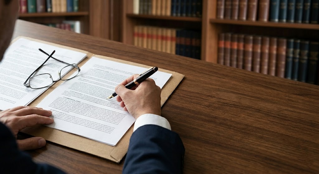 Un avocat en bail commercial effectue une relecture minutieuse des conditions et des annexes du contrat.